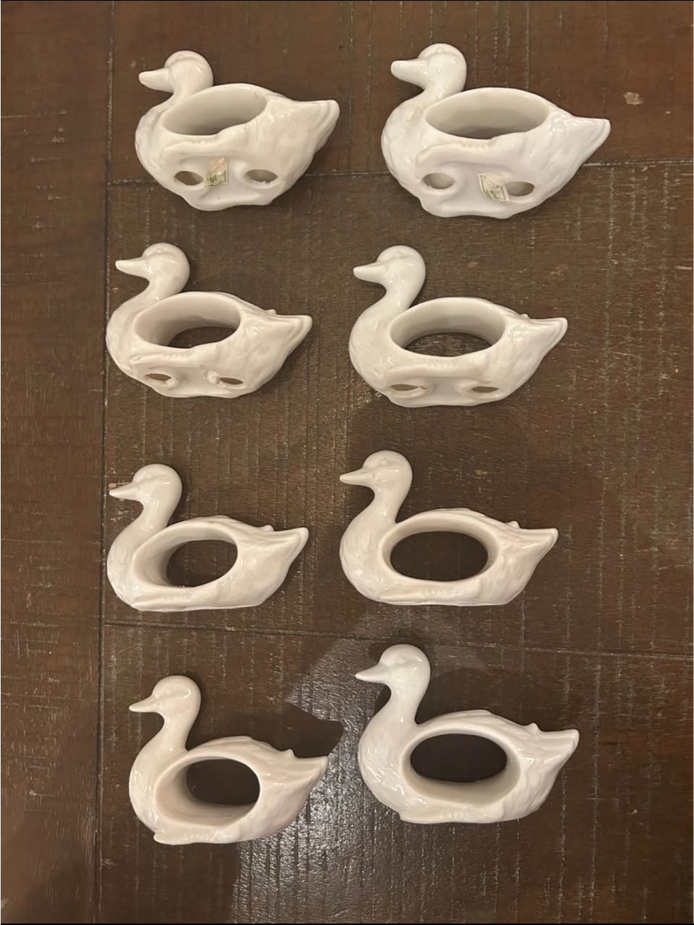 Set of 8 White Ceramic Swan Napkin Rings
